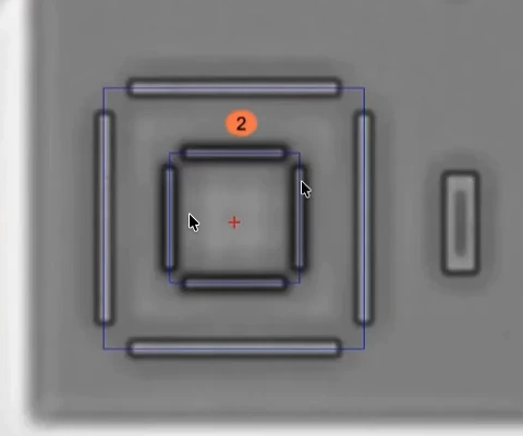 Overlay target image with measurement boxes placed around the target features.