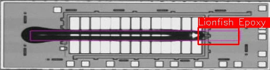 Post-bond inspection image with an epoxy region identified for review.